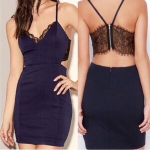 Lulus Navy Blue Lace Back Cutout Bodycon Mini Dress LD41390-026 Small